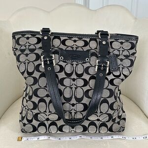 Y2K Coach Hampton Signature C Canvas Tote Bag F13077 Black Khaki Shoulder Purse